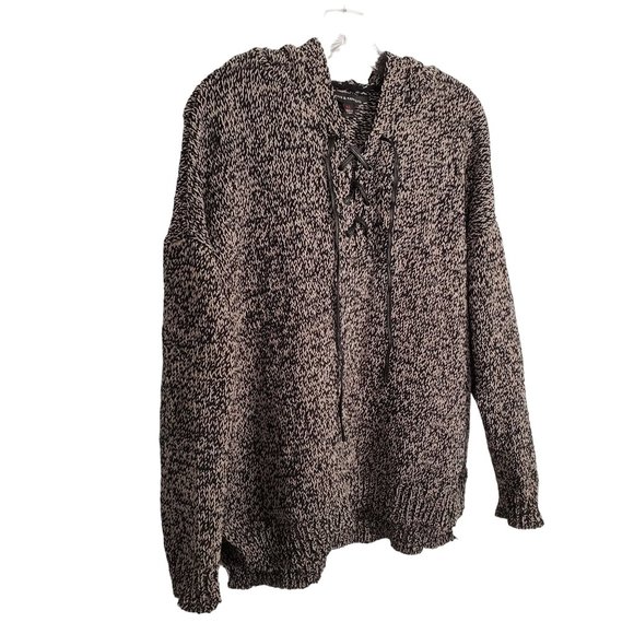 Rock & Republic Sweaters - Rock & Republic Sz XL Sweater Hoodie Soft Knit Lace-up Front Pullover Hi Low Hem